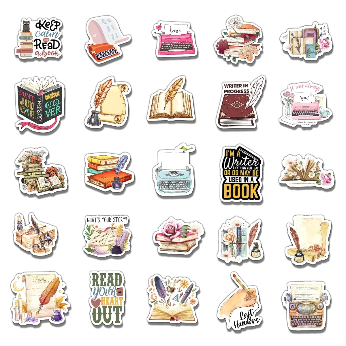 50 Pack Pcs Book Lover Stickers for Water Bottles Waterproof Vinyl Laptop Luggage Scrapbooking Books Vintage Sticker Packs Bulk Set Adults Teens Women Kids Aesthetic Small Decals