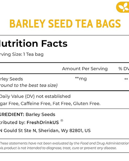 FreshDrinkUS, Premium 120 Barley Tea Bags, 100% Natural & Pure from Barley. Herbal Tea. Made with Natural Material Tea Bags. No Sugar, No Caffeine, No Gluten, Vegan.
