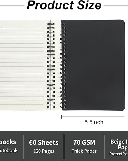 miikoul 60 Packs A5 Spiral Notebooks, Black Ruled Notebooks Bulk, 8.3"×5.5", 60 Sheets/120 Pages, Hardcover Lined Journal Notepad Travel Notebooks for Office and Back to School Supplies