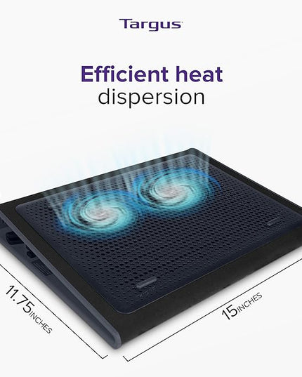 Targus 17 Inch Dual Fan Lap Chill Mat - Soft Neoprene Laptop Cooling Pad for Heat Protection, Fits Most 17" Laptops and Smaller - USB-A Connected Dual Fans for Heat Dispersion (AWE55US)
