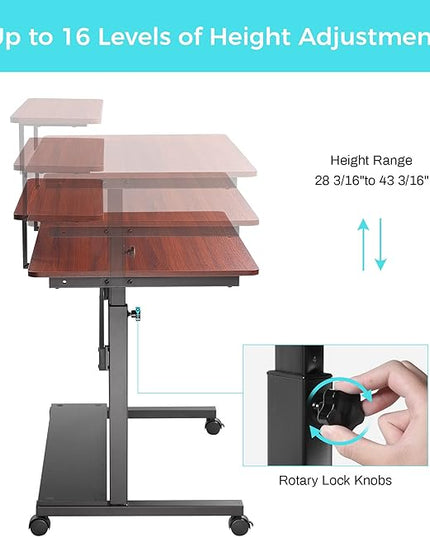 EUREKA ERGONOMIC Height Adjustable Standing Desk, Mobile Desk with Detachable Hutch 41", Teak