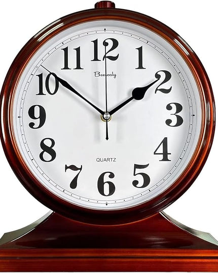 Beesealy Desk Clock for Table Decor,Retro Mantel Clock Battery Operated for Fireplace Mantel, Living Room,Bedroom,Office,Desktop Decoration (Brown)