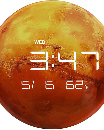 13" Digital Wall Clock with LED Display, Calendar & Temperature, Automatic Dimming, 12/24hr Format, Wall & Desk Use - HUI-7861