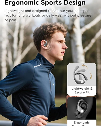 Wireless Earbuds, ANC Noise Cancelling Sport Ear Buds with Multifunctional Touch Screen Case, Bluetooth 5.4 Headphones, Bass Stereo Sound, 5 EQ Over-Ear Earbuds for Sports/Workout/Gym-Grey