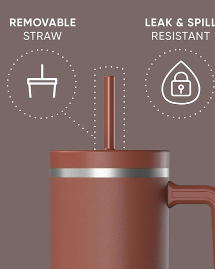 Hydrapeak Voyager 40 Oz Stainless Steel Tumbler with Handle, Insulated Water Bottle With Straw & Lid, Cupholder Friendly Reusable Travel Mug (Gingerbread)