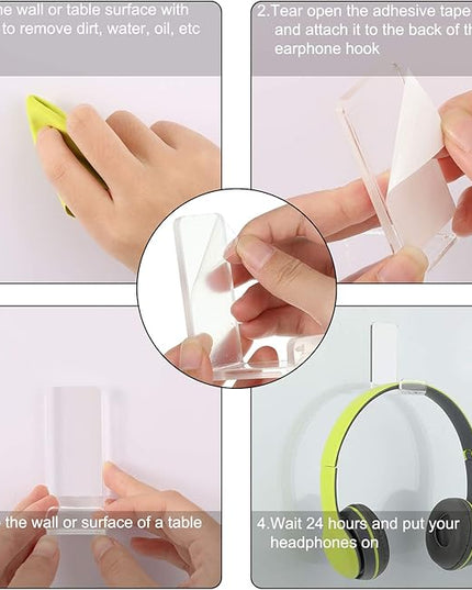 Weewooday 4 Pieces Headphone Hanger Holder Desk Adhesive Headphone Hook Wall Mount Headset Stand Acrylic Holder with Glues for General Purpose Game Earphone(Clear)