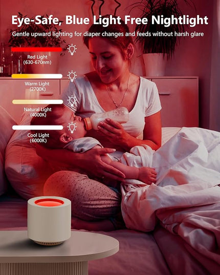 PureNurt Baby White Noise Machine: Red Light Therapy Sleep Sound Machine with 38 Soothing Sounds & Calming Womb Soother Shusher, Memory Function, Dimmable Nursery Night Light with Timer, Baby Gift