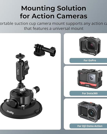 SMALLRIG 4.5" Suction Cup Mount with Ball Head Magic Arm, Camera Mount for DJI Osmo Action 5 Pro/4, for Insta360 x5, for Gopro 13/12,on Car Windshield or Window, Compatible with Action Cameras-5855