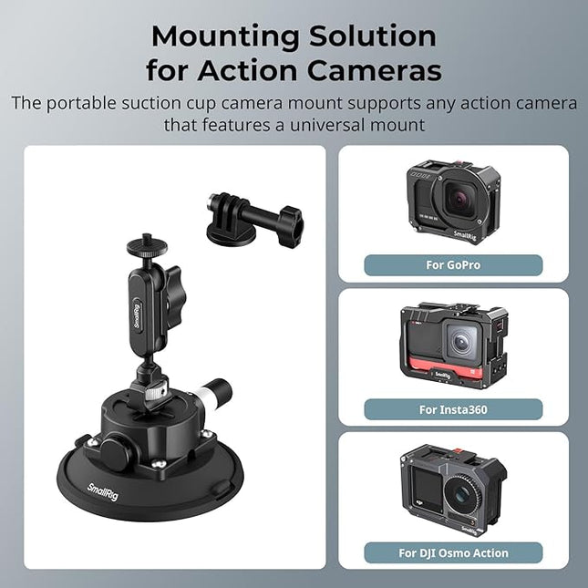 SMALLRIG 4.5" Suction Cup Mount with Ball Head Magic Arm, Camera Mount for DJI Osmo Action 5 Pro/4, for Insta360 x5, for Gopro 13/12,on Car Windshield or Window, Compatible with Action Cameras-5855