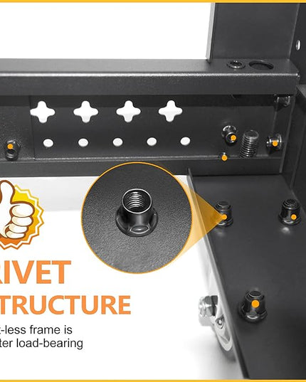 RIVECO 25U Server Rack Adjustable Depth Network 4 Post Cabinet Open Frame with Leveling Feet & Wheels Fully Rivets 1400 LBS