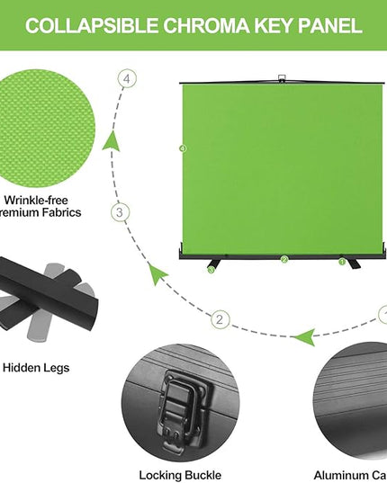 EMART 77x92in Collapsible Chromakey Panel Green Screen for Photo Backdrop Video Studio,Portable Pull Up,Solid Aluminium Base Wrinkle-Resistant Fabric,Auto-Locking Air Cushion Frame
