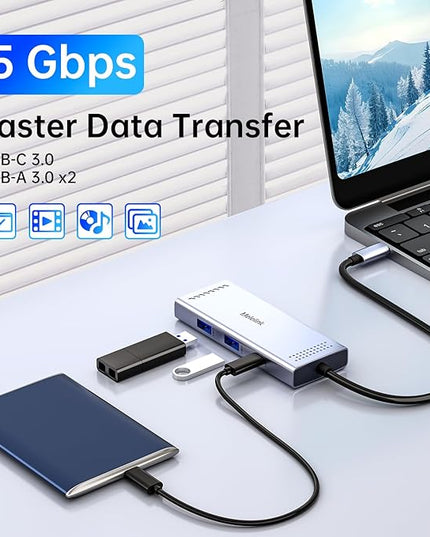 Docking Station to Dual HDMI Monitor, USB C to Dual HDMI Adapter, USB-C HUB with 2xHDMI Ports 4K 60Hz, 100W PD Charging, USB-A&C 3.0, Laptop Docking Station Compatible with Dell, HP, Lenovo, and More