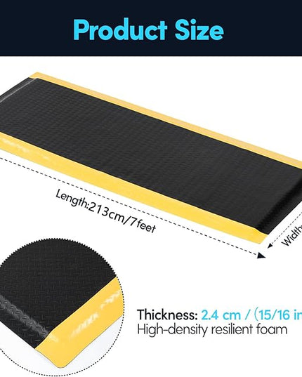 3 x 7 FT Anti Fatigue Mats Industrial 15/16 Inch Thick Soft Sponge Ergonomic Mat Durable Heavy Duty Diamond Plate Work Mat for Standing Non Slip Industrial Grade Floor Mat for Leg & Back Pain