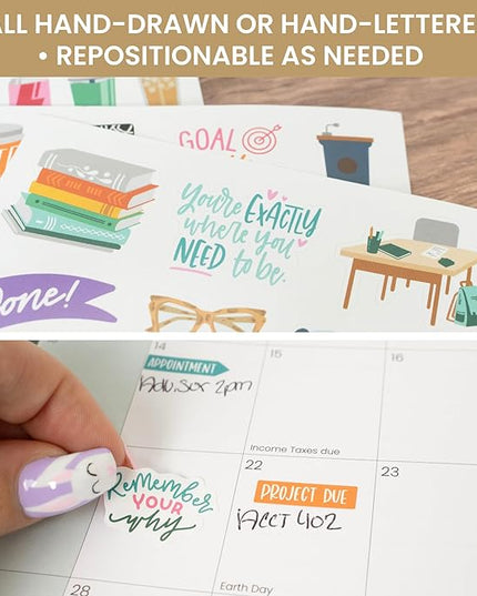 bloom daily planners Student Planner Stickers - 8 Sheets / 672 Stickers - Essential School Themed Variety Pack for Academic Year Planning - Icons & Illustrations to Track Assignments, Exams, & More