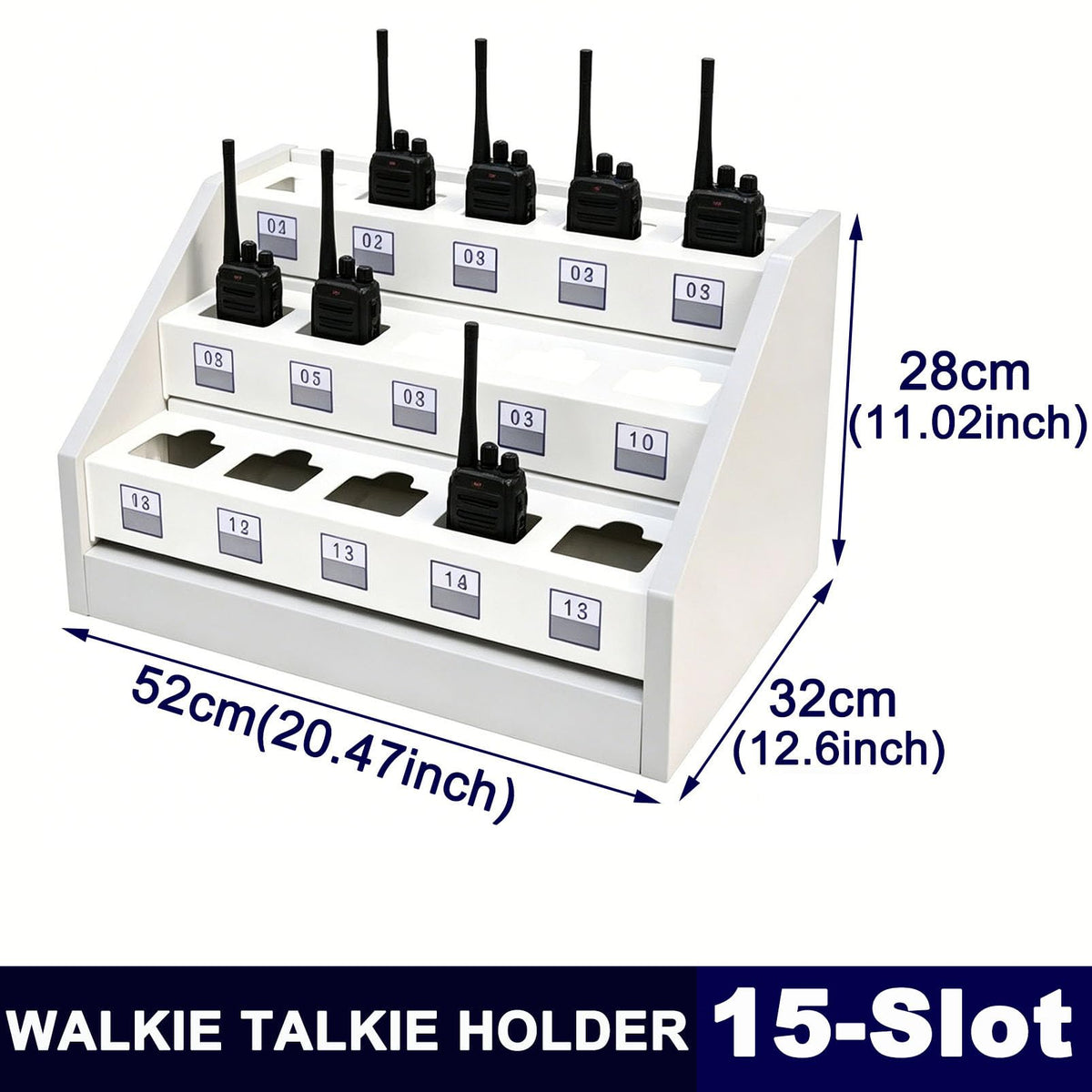 Walkie Talkie Holder Two Way Radio Bracket, Heavy Duty Steel Wood Two Way Radio Rack, Desktop Walkie Talkie Charging Station with Hidden Cable Management, Radio Organizer Stand