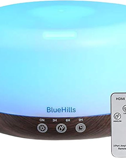 BlueHills Premium 1000 ML Large Essential Oil Diffuser Humidifier for Room Home Aromatherapy Big Capacity Oil Diffuser with Décor LED Lights Long Running Round Diffuser Dark Wood Grain – D002