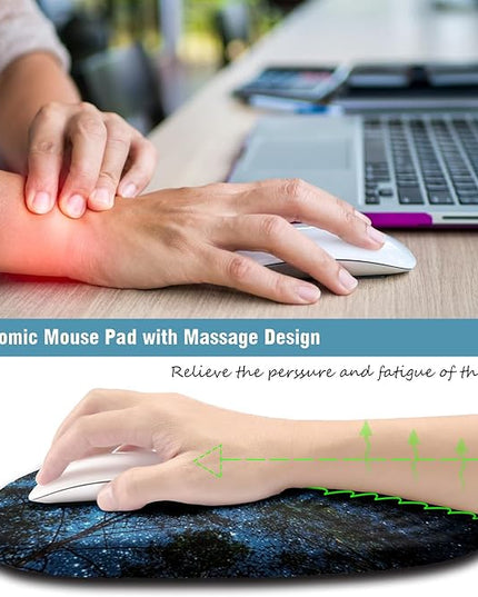 Mouse Pad Wrist Support, Ergonomic Mouse Pad with Wrist Rest, Memory Foam Massage Design & Non-Slip PU Base MousePads for Pain Relief, Desk, Office, Home, Blue Sky Tree