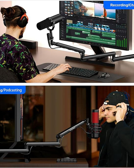 Microphone Arm,Aokeo AK-55i Desk Low Profile Adjustable Mic Boom Arm Stand,Suitable For Blue Yeti,Snowball iCE, HyperX QuadCast,SoloCast,Elgato Wave,Etc