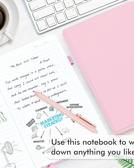 feela 12 Pack Notebooks Journals Bulk, Hardcover Notebook Classic Ruled Lined Journals with Pen Holder for Women Girls School Business Supplies, with 12 Black Pens, 120 GSM, 5.1”x8.3”, A5, Rose Pink