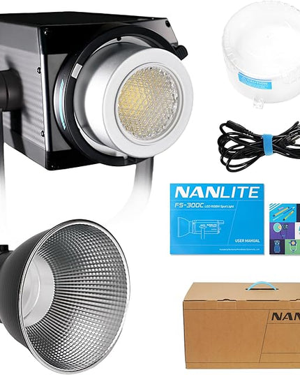 NANLITE FS-300C 300w RGB Studio Spotlight, 2700K-7500K, APP Control,Led Video Light Bowens Mount for Photography, Videography,Live Streamer,Content Creation