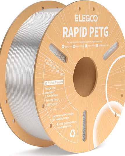 ELEGOO Rapid PETG Filament 1.75mm Transparent 1KG, High Speed 30-600mm/s 3D Printer Filament Dimensional Accuracy +/- 0.02 mm, 1kg Cardboard Spool(2.2lbs) Fits for Most FDM 3D Printers
