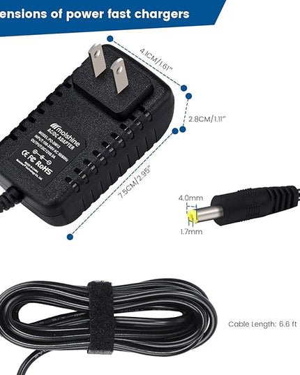 molshine (6.6ft Cable 12V AC DC Adapter Compatible DYMO 1758460 LabelManager 260P LM-260P (1754490) 280 LM-280 (1815990) 360D LM-360D (1754488) 420P LM-420P (1768815) Power Supply Rapid Charger