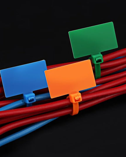 Cable Zip Tie with Tag,Wire Zip Ties with Label,200 Pcs 4 inch Plastic Nylon Cable Ties,Multi Color Self-Locking Write on Tie Wraps