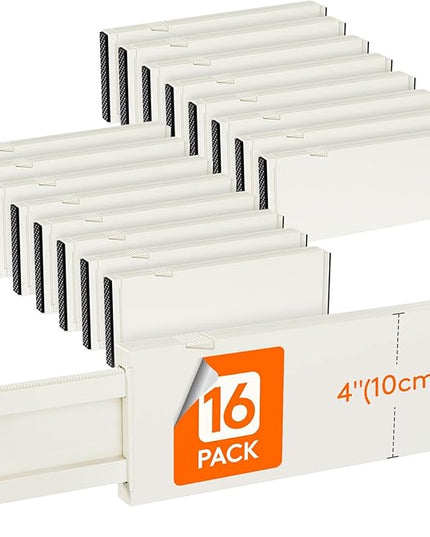 Lifewit 16 Pack Drawer Dividers 4" High, 11-17" Adjustable Drawer Organizers for Clothes, Expandable Dresser Separators in Bedroom/Bathroom/Kitchen/Fridge/Office Organization and Storage, Beige