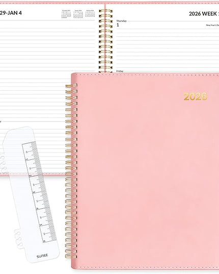 SUNEE 2026 Weekly & Monthly Planner 9"x11.2"- 12 Month (January 2026 - December 2026), Vegan Leather Cover, Pocket, Bookmark, Notes, Monthly Tab, Peach Pink