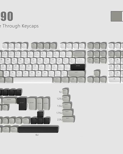 Womier Low Profile Keycaps - Shine Through Keycaps 60 65 75 100 Percent, Keyboard Key caps PBT Full Size for Cherry Gateron MX Switches Mechanical Keyboard, Grey/White