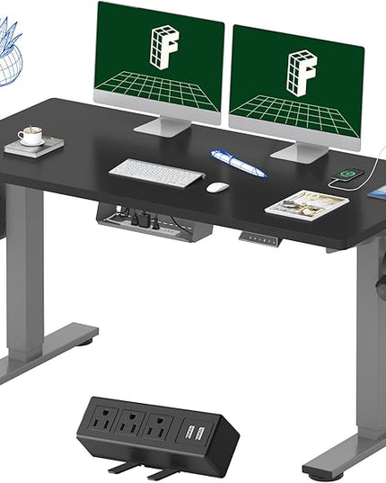 FLEXISPOT EN2 Whole-Piece Standing Desk with Clamp Power Strip, 55 x 28 Electric Stand Up Height Adjustable Desk with Cable Management (Gray Frame + 55" Black Top, 2 Packages)