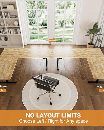 Grandder 63 x 55 Inch L Shaped Standing Desk, Electric Height Adjustable Corner Stand Up Desk, Sit Stand Corner Table Home Office Table, Oak Top White Frame