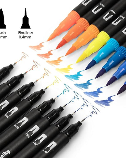 Dual Brush Pens, Markers Adult Coloring Book,100 Colors Art Pens with Fine Point Markers and Brush Tip for Adult Kids Drawing (Black Set)