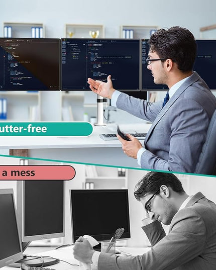 WALI Triple Monitor Mount, Three Monitor Desk Mount Fits 13-27in Screens, Holds up to 22lbs, Multiple Computer Stand with Tilt, Swivel, Rotation, VESA 75x75,100x100mm(M003S-W), White