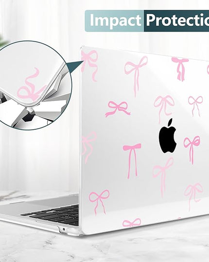 DONGKE for M4 MacBook Air 13.6 Inch Case 2025 2024 2023 2022 Model A3240 A3113 A2681 M3 M2 Chip, Plastic Hard Shell Case Cover with Touch ID for MacBook Air 13 Inch M4 - Pink Bows