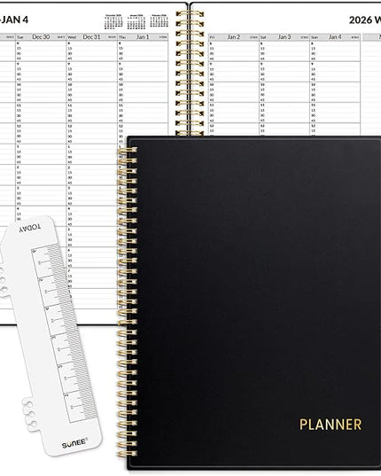 SUNEE 2026 Appointment Book 15-Minute Time Block - Daily, Weekly & Monthly Spiral Planner with Note Section - Thick Paper, Lay-Flat Bound - 8.5 x 11 for Office, School, Men & Women, Black