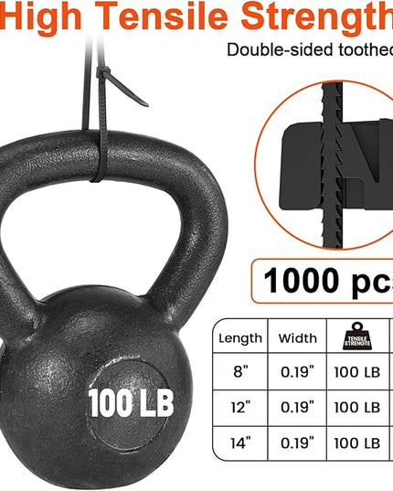 Zip Ties Assorted Size,8+12+14 Inch V-Shaped Toothed Double Sided Toothed,100 LBS Tensile Strength Heavy Duty Cable Wire Ties More Durable Nylon Tie Wraps for Indoor Outdoor（1000 Pack）