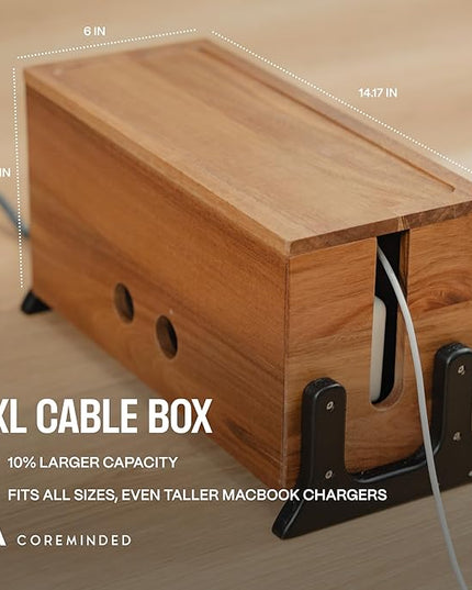 Extra Large Cable Management Box, Wood Cord Hider Box & Organizer for Power Strip, TV Wires & Desk Cable Storage