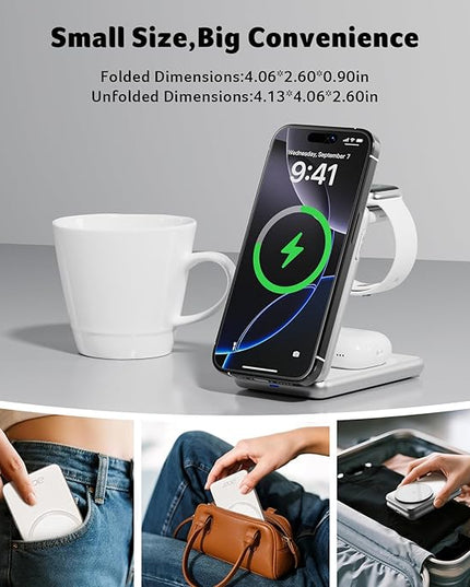 Acer 3 in 1 Charging Station for iPhone, Wireless Charger Stand,15W Fast MagSafe Charger for iPhone 17 16 15 14 13 12 Series-Apple Watch 10 9 8 7 6 5 4 3 2 SE and Ultra Series-Airpods 4 3 2 Pro Series