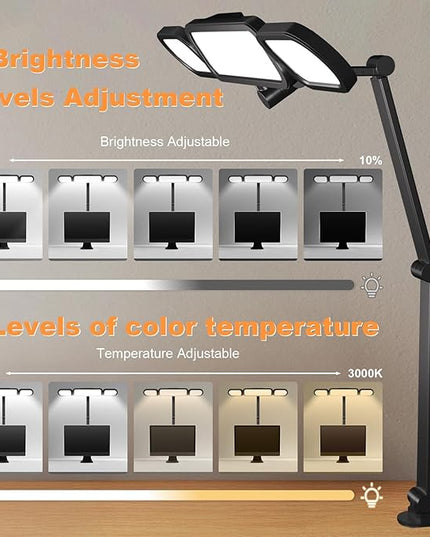 LED Desk Lamp with Clamp,Adjustable Swing Arm Desks Lamps for Home Office,Dimmable Tempering Eye Care Desk Light Bright Modern Led Table Lamp for Nail Tech Archite (3 Section Swing Arm)