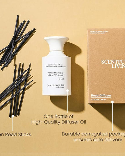M&SENSE Reed Diffuser Set, 10.14 fl oz Large Reed Diffuser, Apricot Sage Scented with Natural Essential Oils, Long Lasting with 7 Sticks, Non-Toxic Home Fragrance Reed Diffuser for Bedroom, Bathroom