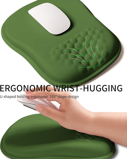Hokafenle Ergonomic Wrist-Hugging Mouse Pad Wrist Support, U-Shaped Holding Wrist Rest Mousepad for Carpal Tunnel Pain Relief with Cushioned Memory Foam Slope Massage Bulge (10.2x8.3 in,Dill Green)