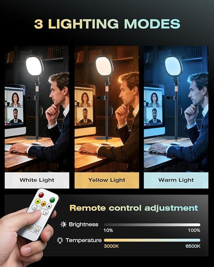 PQRQP 2 Packs Ring Light with Stand, Adjustable Desktop Lamp with Phone Mount, CRI 97+ Studio-Grade Video Conference Light for Video Calls, Home Office, TikTok Live & Vlog Filming (Nocturnal Black)