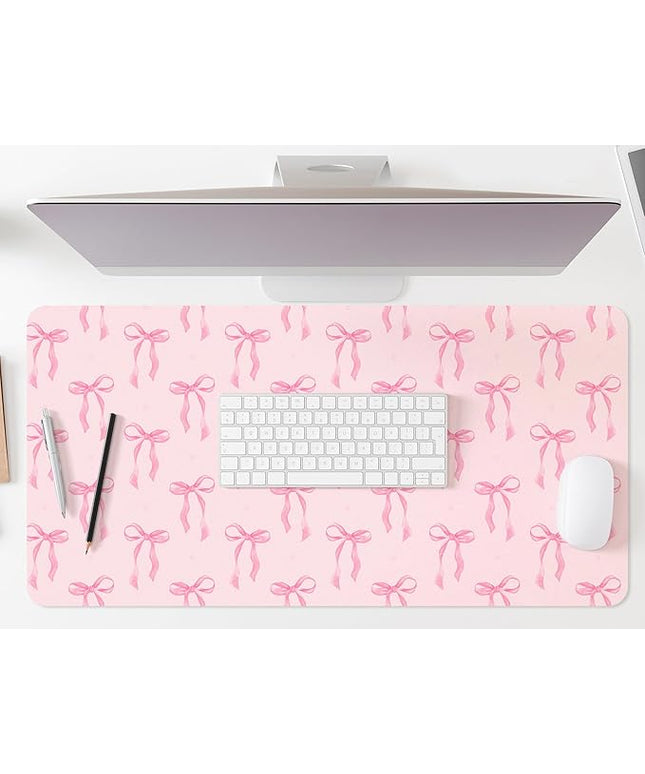 Pink Bows Mouse Pads Coquette Kawaii Mouse Pad 23.62 x 13.78 Inches Preppy Trendy Computer Desk Mat for Laptop with Non-Slip Rubber Base Mat Office Accessories Decor for Women
