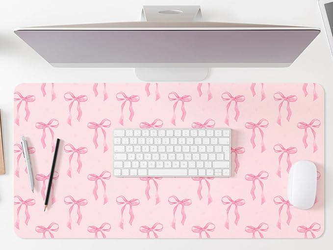 Pink Bows Mouse Pads Coquette Kawaii Mouse Pad 23.62 x 13.78 Inches Preppy Trendy Computer Desk Mat for Laptop with Non-Slip Rubber Base Mat Office Accessories Decor for Women