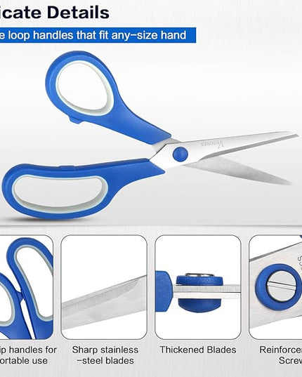 Scissors, VERONES 8 Inch Soft Comfort-Grip Handles & Stainless Steel Sharp Blades Perfect for Cutting Paper, Fabric Photos, & More, 15-Pack