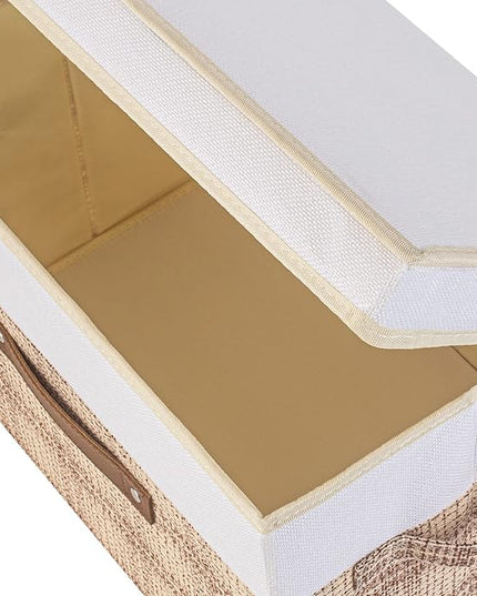 TYEERS Collapsible Storage Bins with Lids, Patchwork Design, Washable, Fabric Storage Boxes, 14.9x9.8x9.8 inches, 5 Pack, Camel Tan