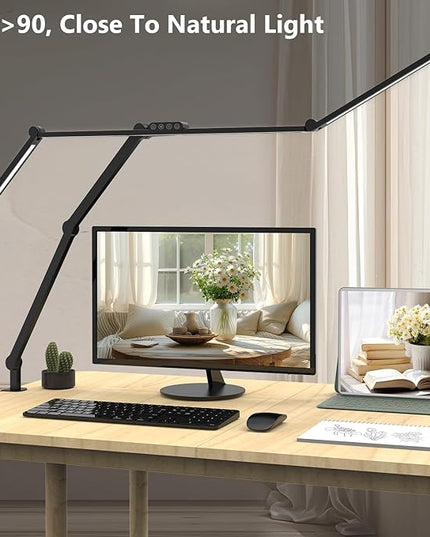 Micomlan 36W Bright Led Desk Lamp with Clamp, 47 Inches Long Architect Desk Lamp Home Office, Dimmable Table Light with Remote Adjustable Monitor Light Bar Tall Office Lighting for Computer Desktop