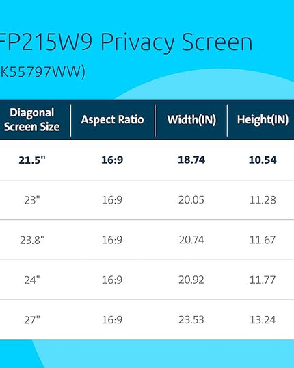 Kensington 21.5 inch Computer Privacy Screen for Desktop, 16:9 Widescreen Monitor, FP215W9 Anti-Glare Blue Ray Reduction Computer Privacy Filter, Matte and Glossy Viewing Options, K55415WW