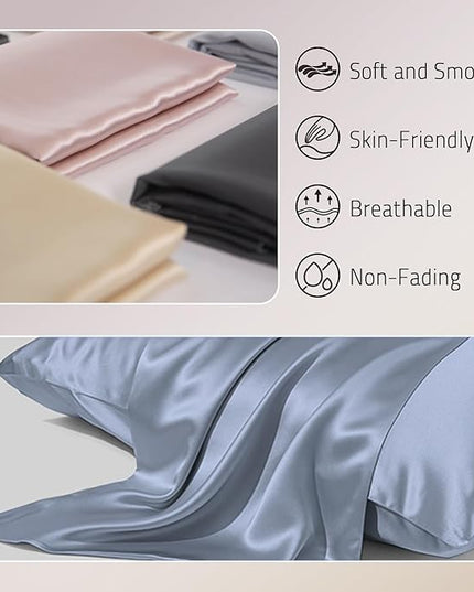 Mulberry Silk Pillow Cases for Hair and Skin Prevent Acne Pillowcase Both Sides Real Silk Pillowcases Organic Silk Pillow Cases with Hidden Zipper, Dusty Blue, Standard (20"×26")